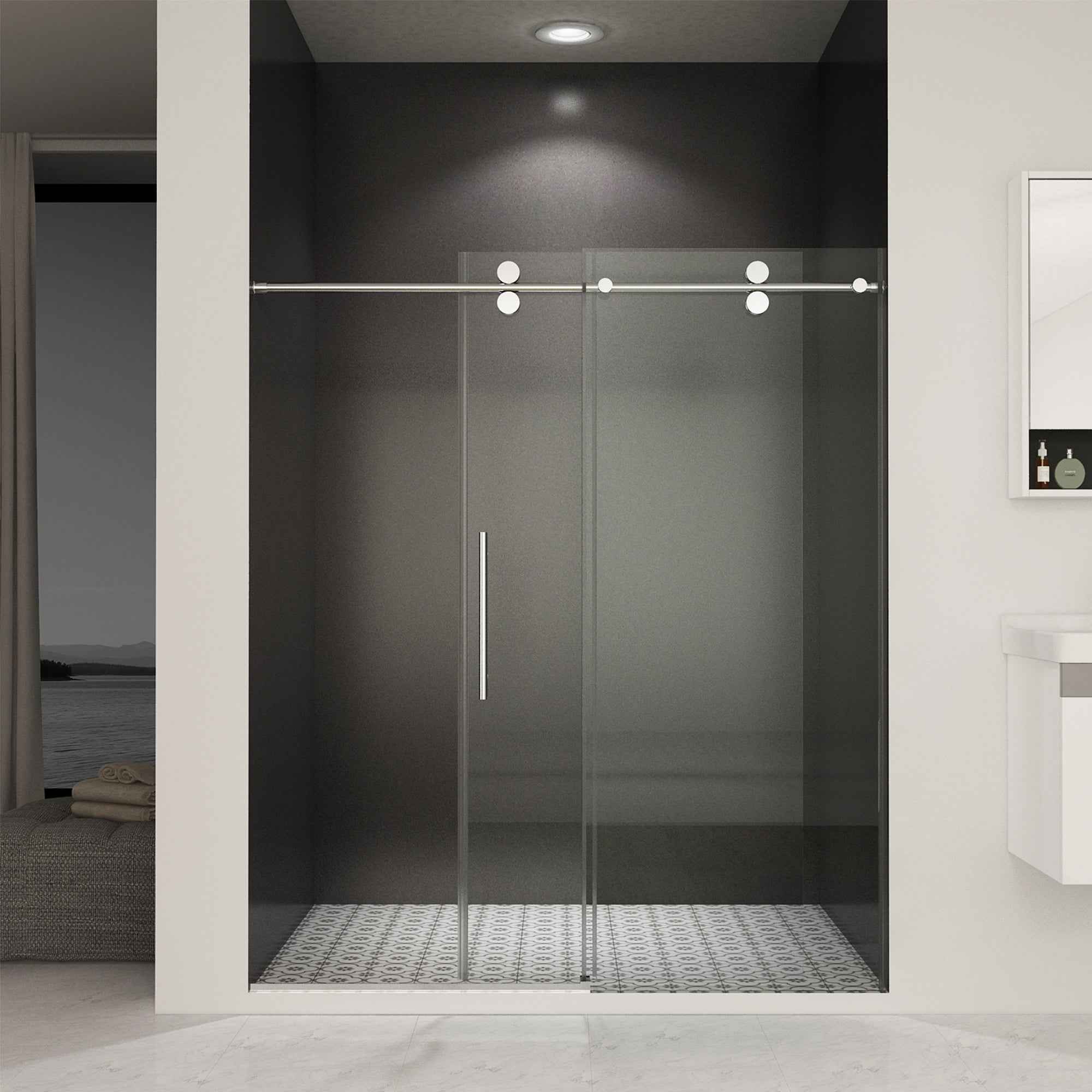 Frameless Double Sliding Shower Door 56"-60"W x 70"H, 8mm SGCC Clear Tempered Glass, Chrome Finished - Luciddepot