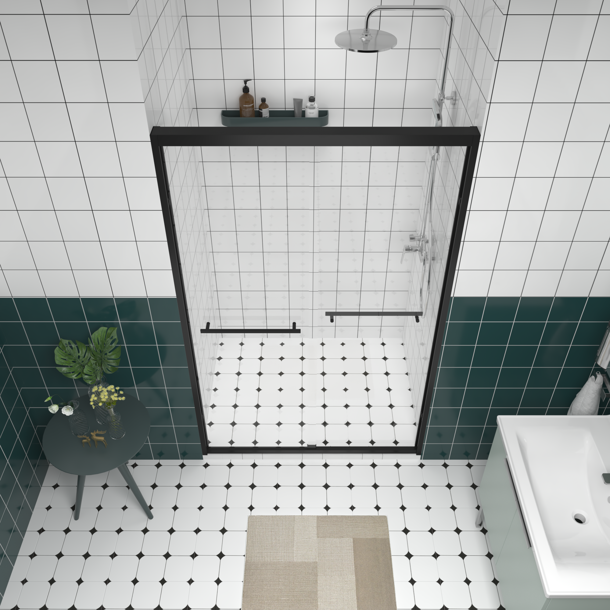 Aluminum Frame Double Sliding Shower Door 44"-48"W x76"H, 6mm Thick SGCC Clear Tempered Glass, Matte Black Finished - Luciddepot