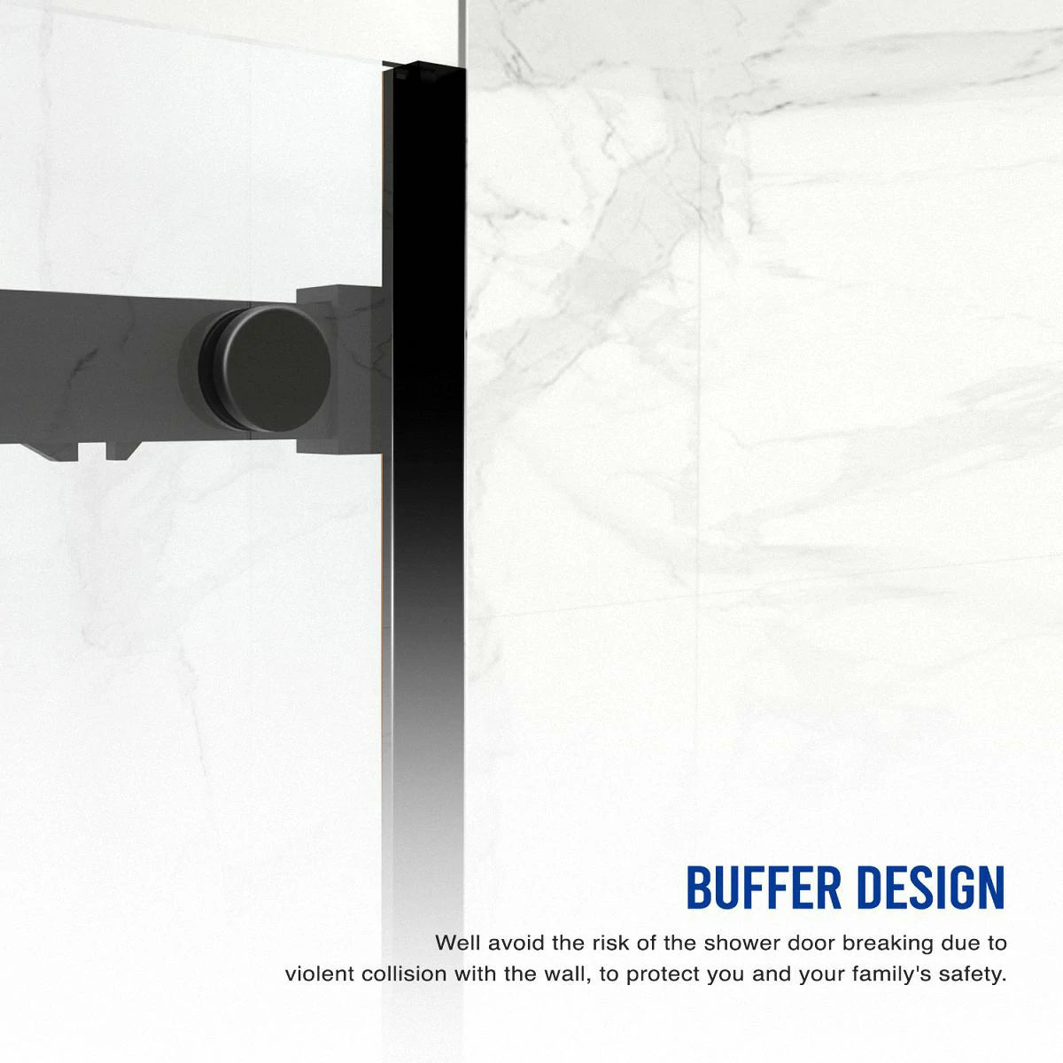 56"-60"W x 70"H Frameless Sliding Shower Door, with 5/16"(8mm) Thick Tempered Glass, Matte Black Finished With Buffer - Luciddepo