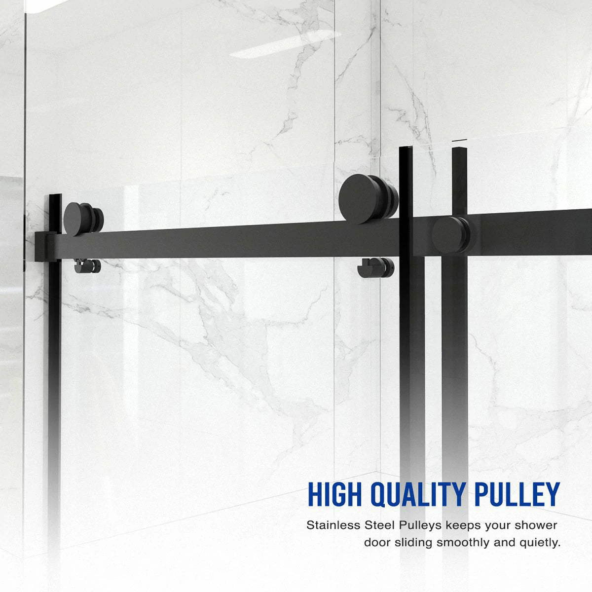 56"-60"W x 70"H Frameless Sliding Shower Door, with 5/16"(8mm) Thick Tempered Glass, Matte Black Finished With Buffer - Luciddepo