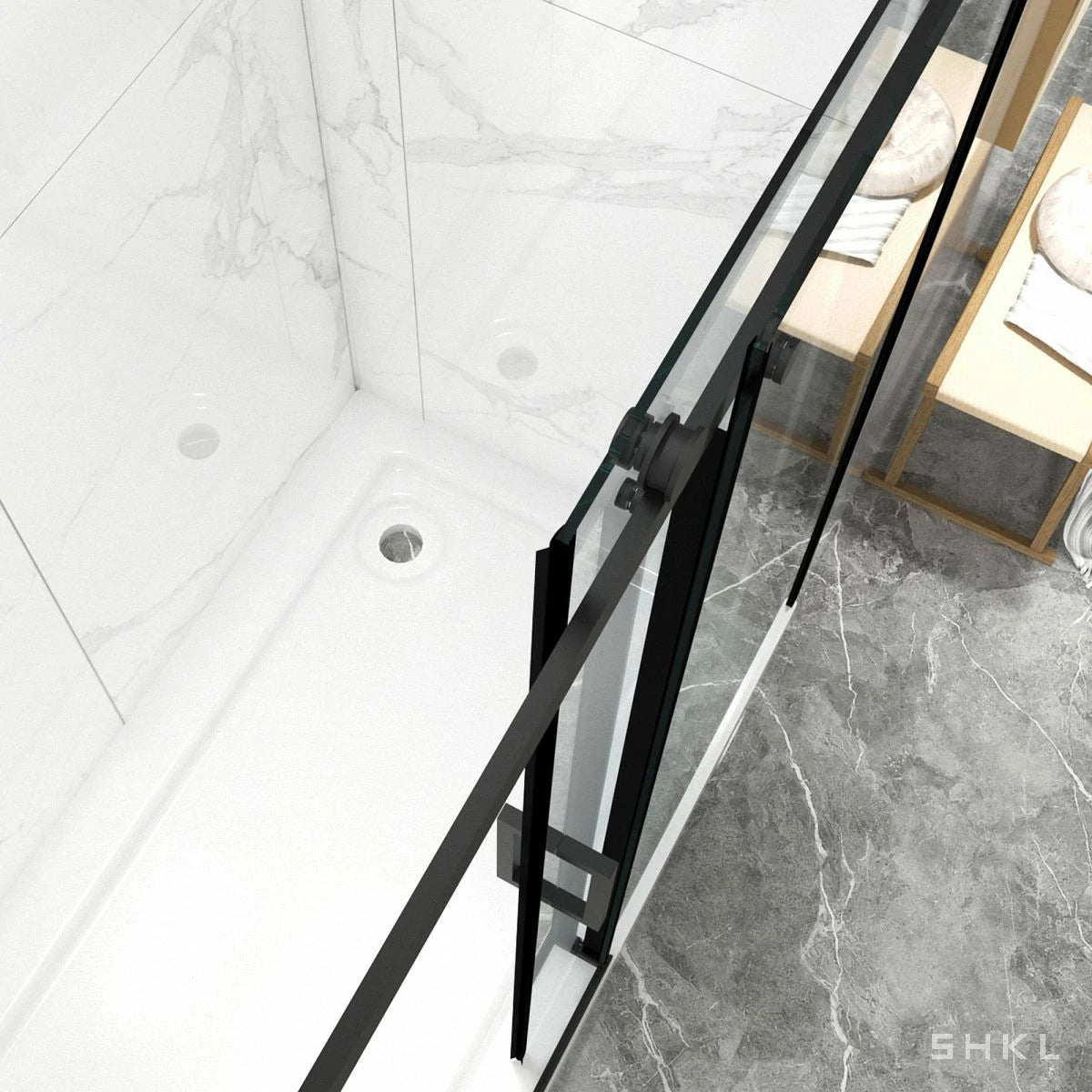 56"-60"W x 70"H Frameless Sliding Shower Door, with 5/16"(8mm) Thick Tempered Glass, Matte Black Finished With Buffer - Luciddepo