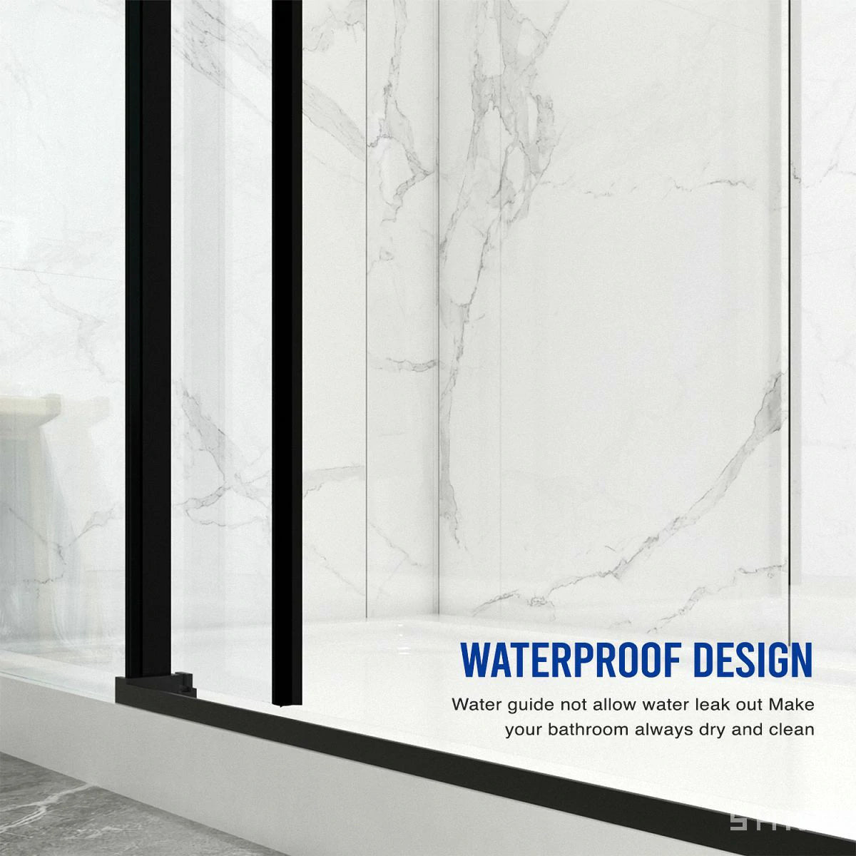 56"-60"W x 70"H Frameless Sliding Shower Door, with 5/16"(8mm) Thick Tempered Glass, Matte Black Finished With Buffer - Luciddepo