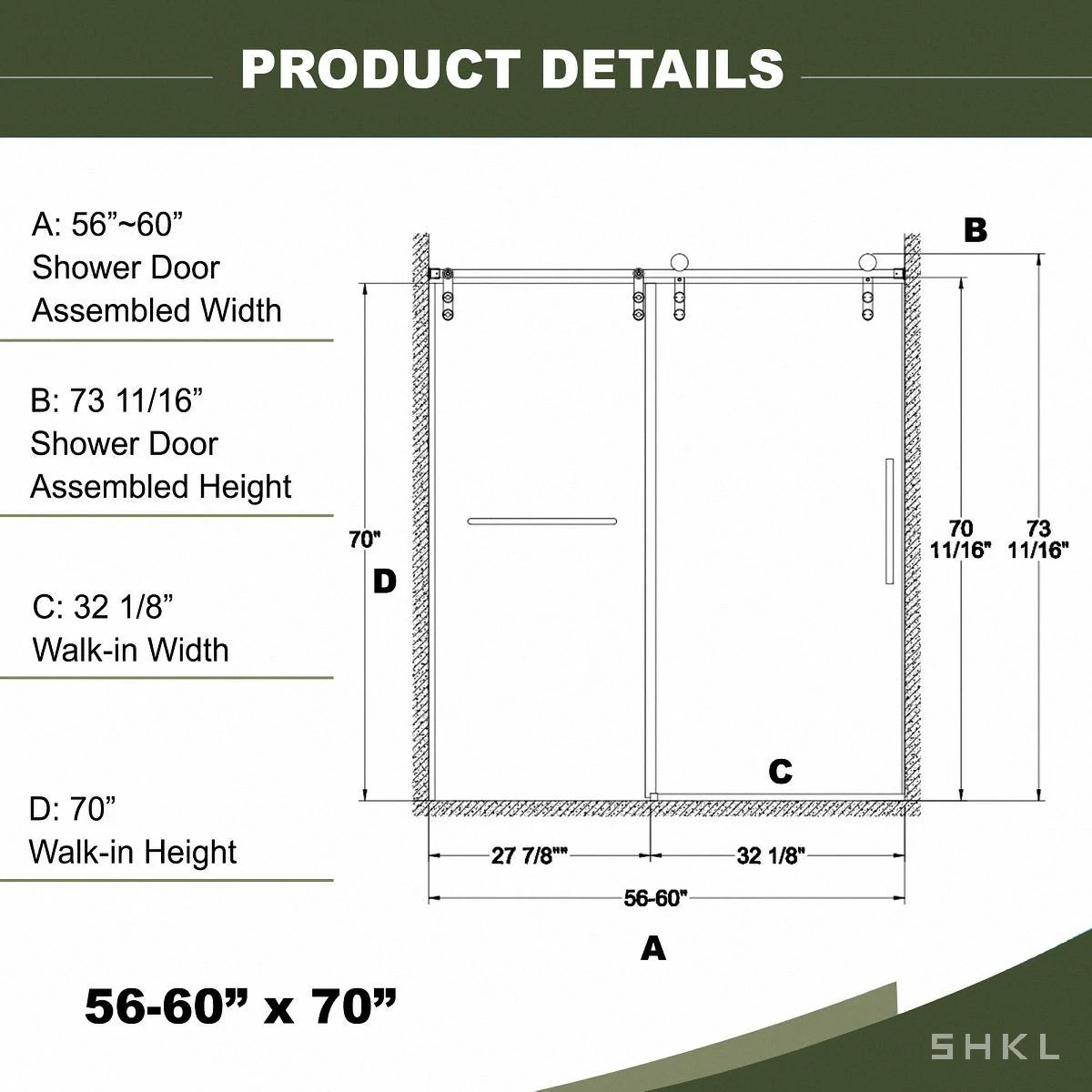 56"-60"W x 70"H Frameless Sliding Shower Door, Premium 5/16"(8mm) Thick Tempered Glass, Brushed Nickel Finished With Buffer - Luciddepo