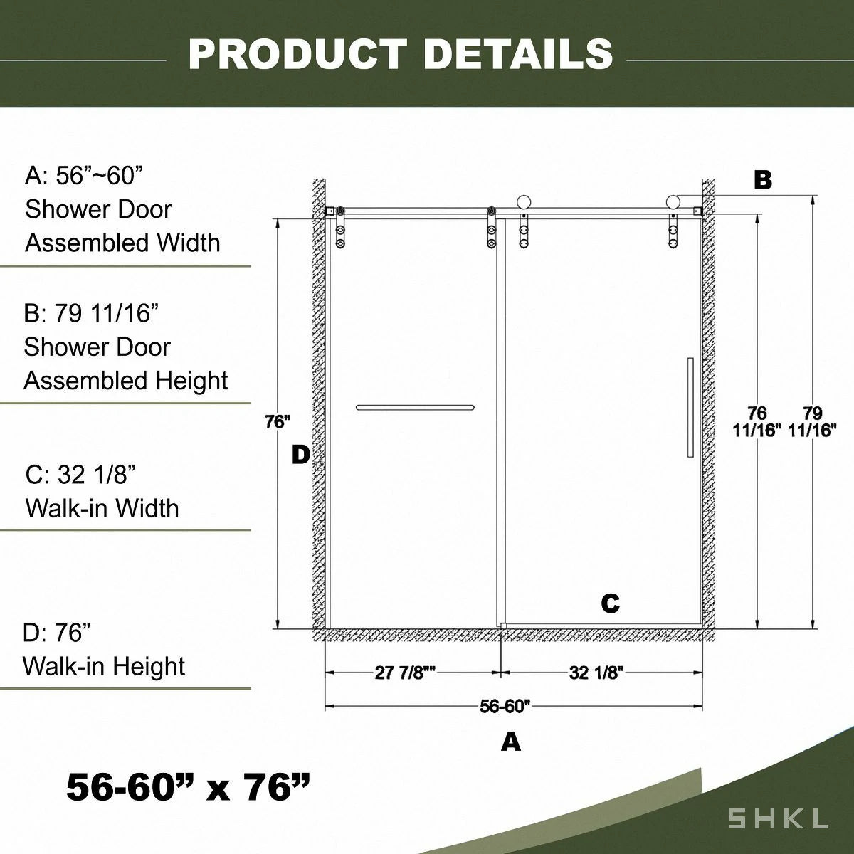 56"-60"W x 76"H Frameless Sliding Shower Door, Premium 5/16"(8mm) Thick Tempered Glass, Brushed Nickel Finished With Buffer - Luciddepo