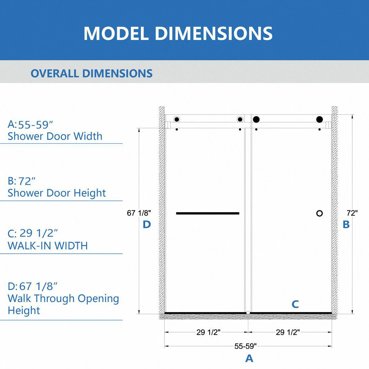 55-59" x 72" Frameless Double Sliding Shower Door, 5/16"(8mm) Premium Tempered Glass, Brushed Nickel - Luciddepo