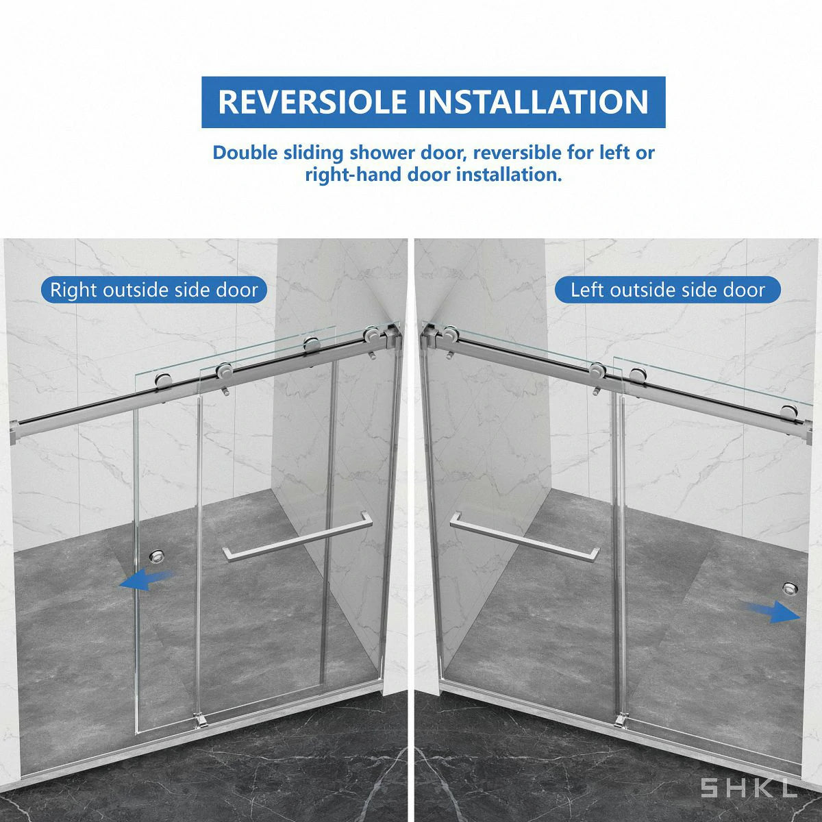 55-59" x 72" Frameless Double Sliding Shower Door, 5/16"(8mm) Premium Tempered Glass, Brushed Nickel - Luciddepo