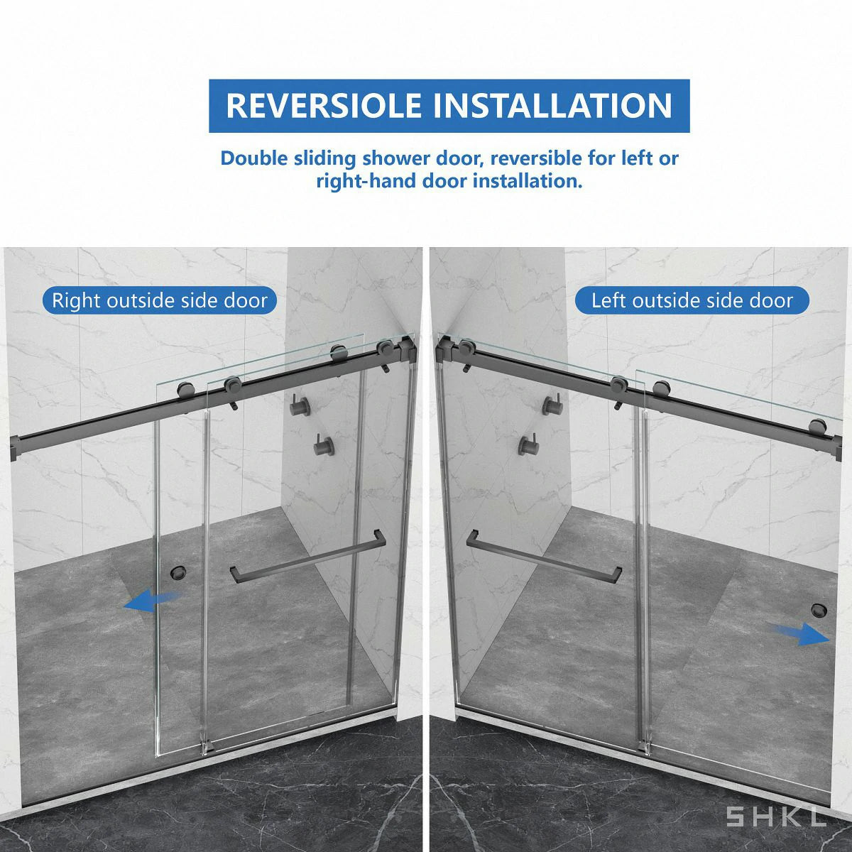 55-59" x 72" Frameless Double Sliding Shower Door,5/16"(8mm) Premium Tempered Glass, Matte Black - Luciddepo