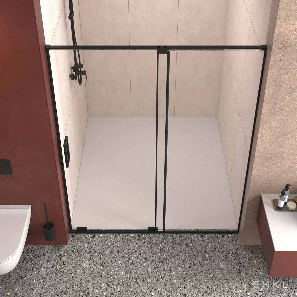 56-60" W x 72" H Semi-Frameless Sliding Shower Door, 5/16"(8mm) Clear SCGG Tempered Glass, Matte Black Finish - Luciddepo