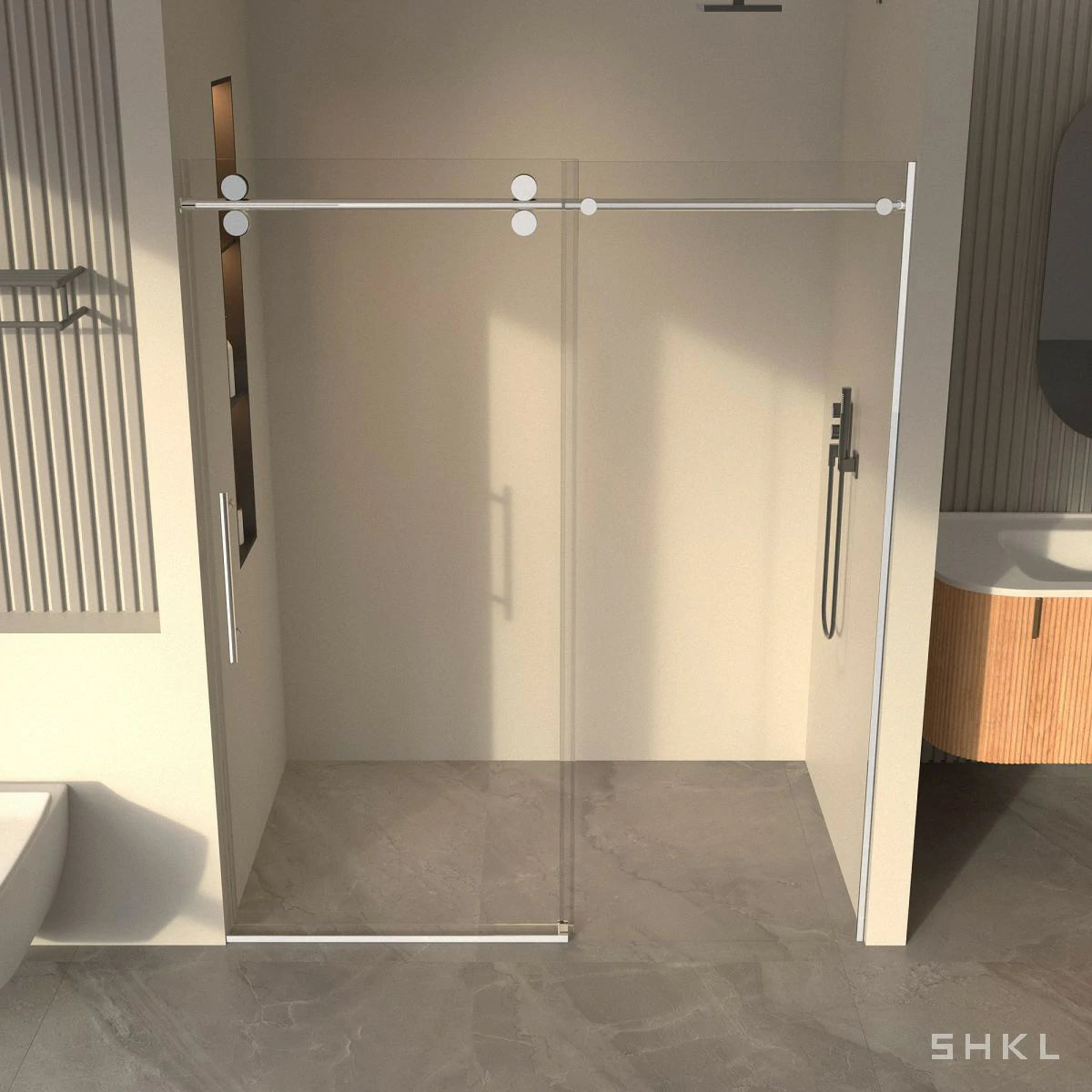 56"-60"W x 72"H Frameless Sliding Shower Door, with Premium 5/16"(8mm) Thick Tempered Glass, Chrome Finished - Luciddepo