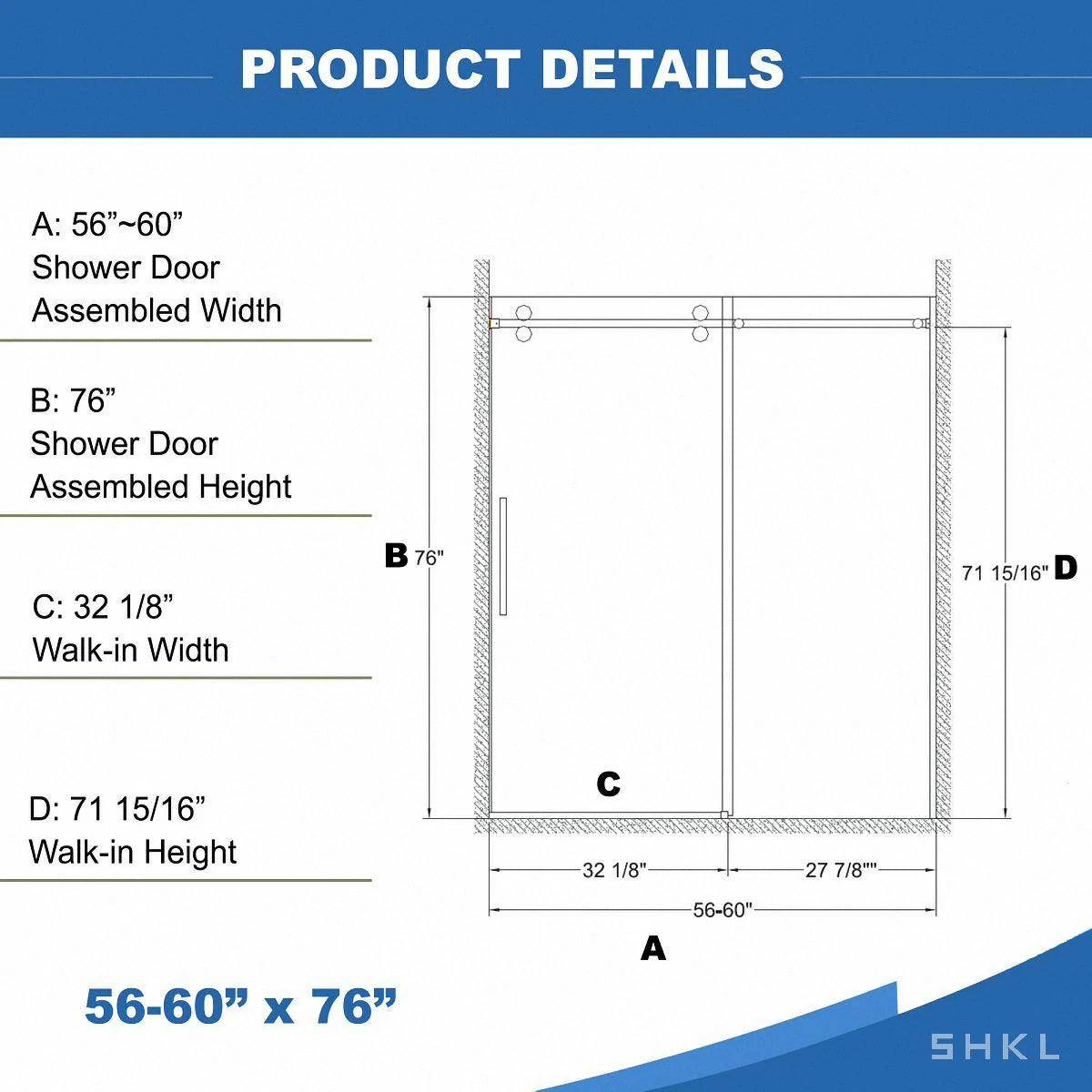 56"-60"W x 76"H Frameless Sliding Shower Door, with Premium 3/8"(10mm) Thick Tempered Glass, Chrome Finished - Luciddepo