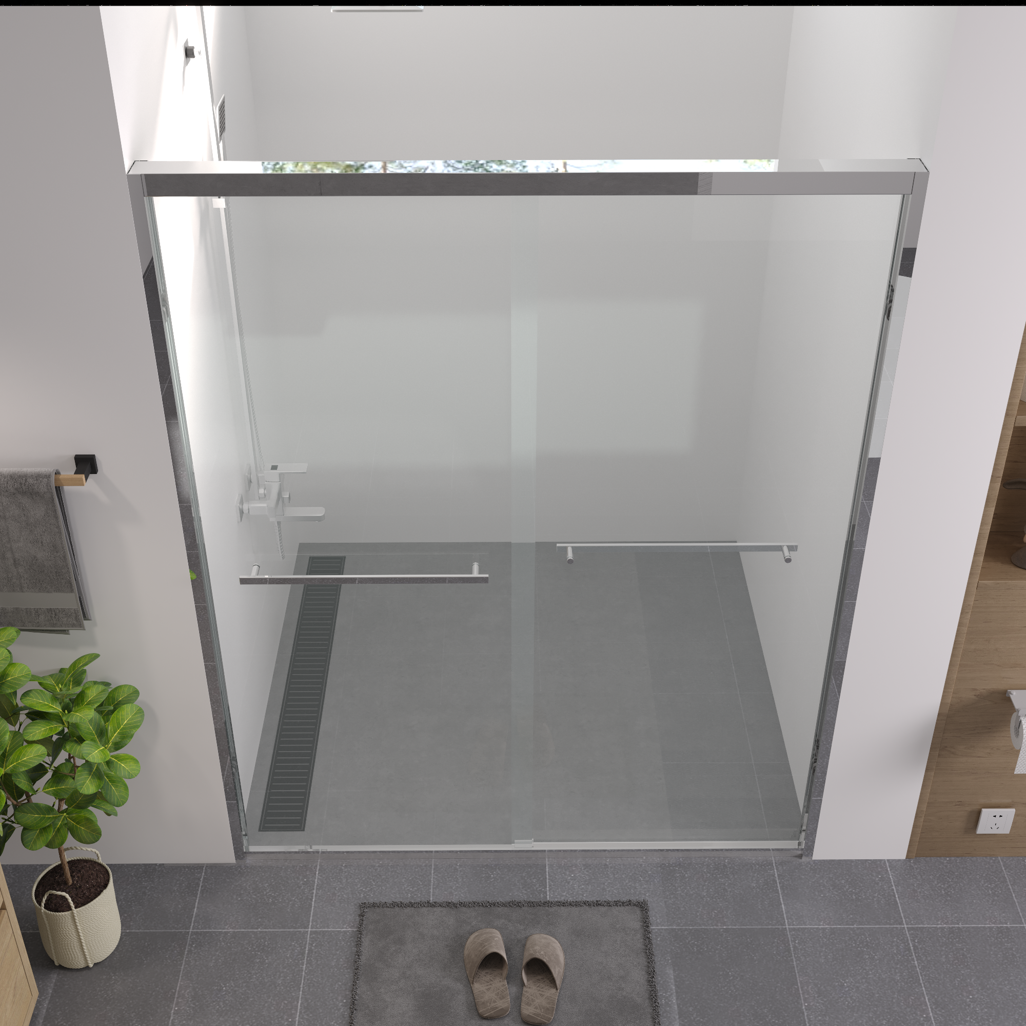 Aluminum Frame Double Sliding Shower Door 56"-60"W x 74"H, 6mm Thick SGCC Clear Tempered Glass, Chrome Finished - Luciddepot