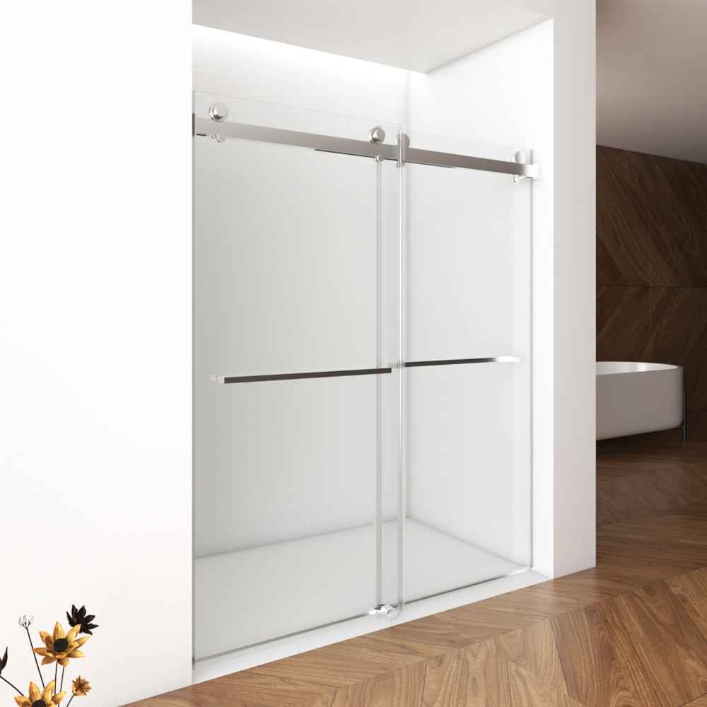 Frameless Double Sliding Shower Door 56–60" W x 76" H, 10mm SGCC Clear Tempered Glass, Brushed Nickel Finished With Buffer - Luciddepot