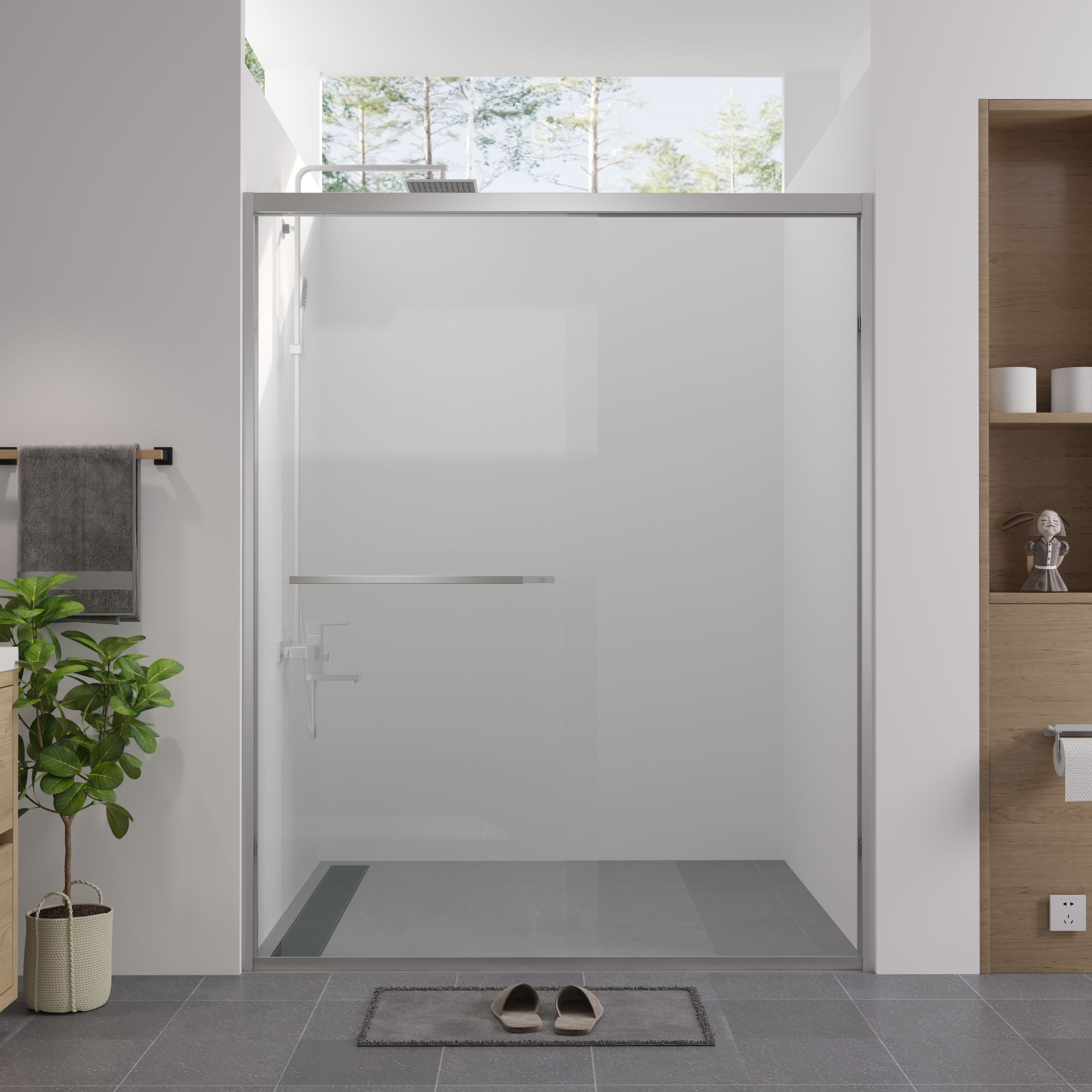 Aluminum Frame Double Sliding Shower Door 56"-60"W x 74"H, 6mm Thick SGCC Clear Tempered Glass, Chrome Finished - Luciddepot