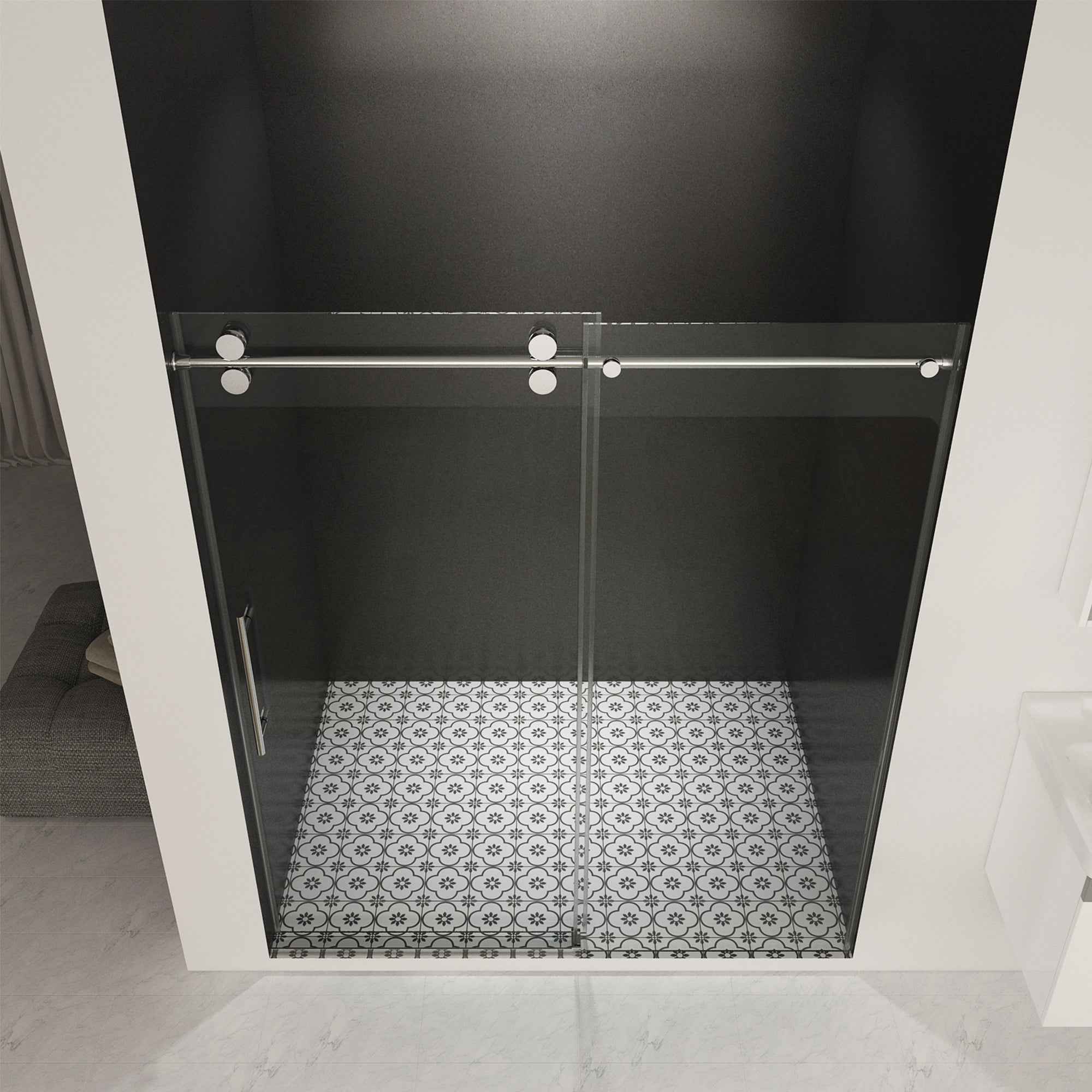 Frameless Double Sliding Shower Door 56"-60"W x 70"H, 8mm SGCC Clear Tempered Glass, Chrome Finished - Luciddepot