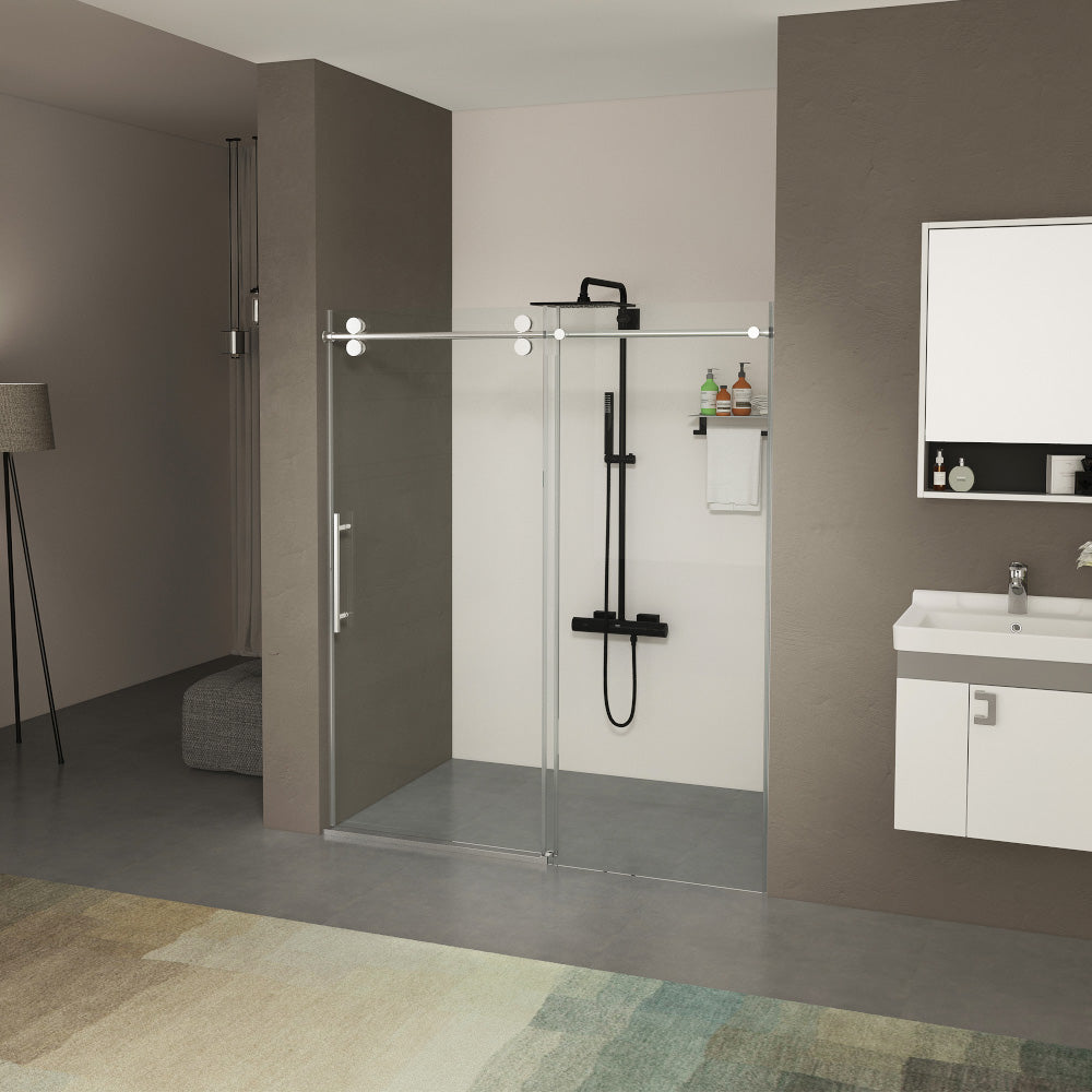 Frameless Double Sliding Shower Door 56"-60"W x 76"H, 10mm SGCC Clear Tempered Glass, Chrome Finished - Luciddepot