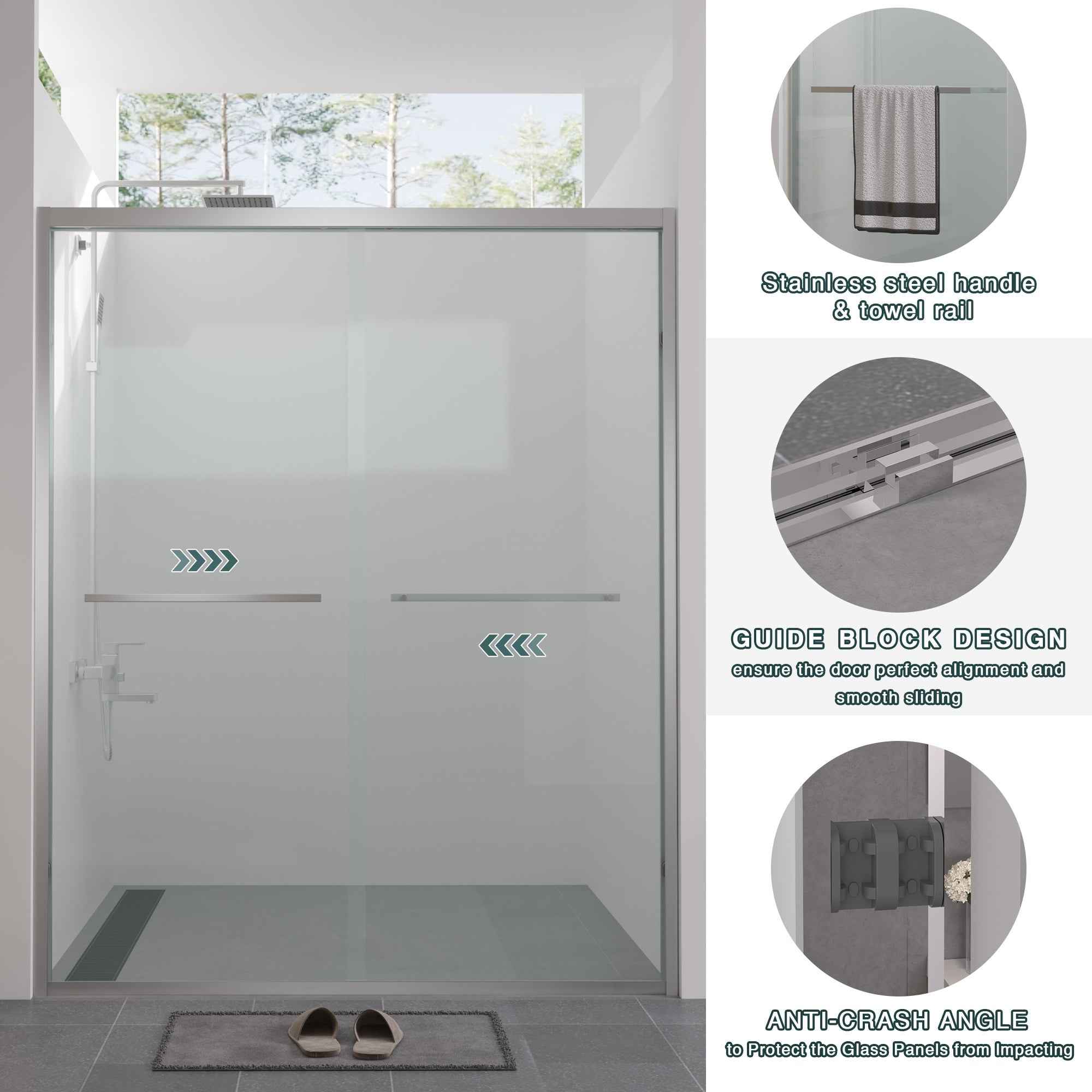 Aluminum Frame Double Sliding Shower Door 56"-60"W x 74"H, 6mm Thick SGCC Clear Tempered Glass, Chrome Finished - Luciddepot