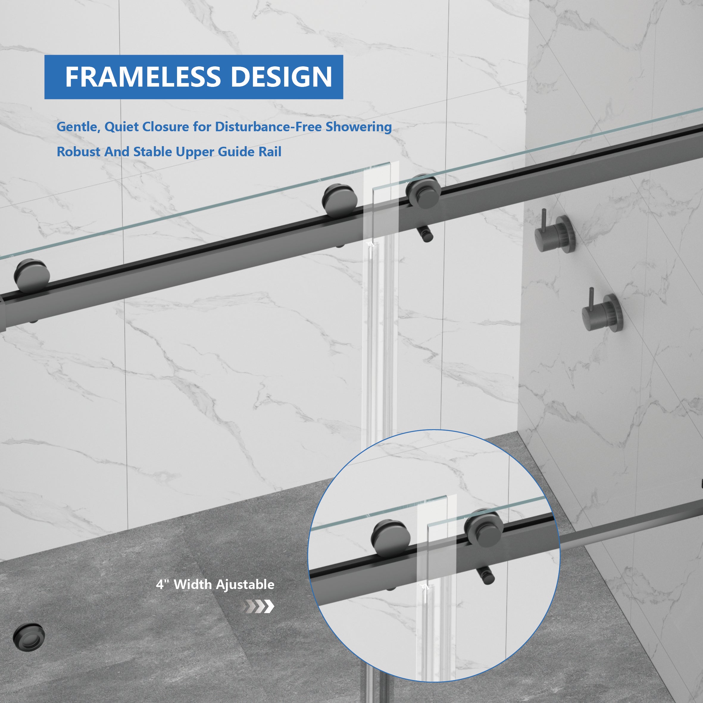 Frameless Double Sliding Shower Door 55"-59"W x 72"H, 8mm Thick SGCC Clear Premium Tempered Glass, Matte Black - Luciddepot