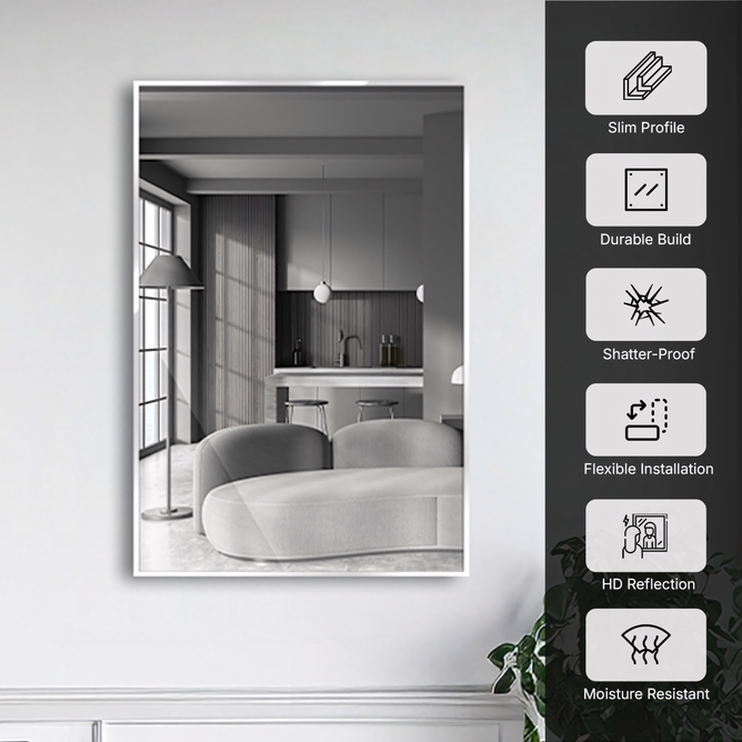 22 x 34 Inches Spectrum Modern Rectangular Bathroom Mirror with Brushed Nickel Stainless Steel Frame Mirror – Wall Mirror for Bathroom Vanity, Over Sink, Living Room, Stylish Design - Luciddepo