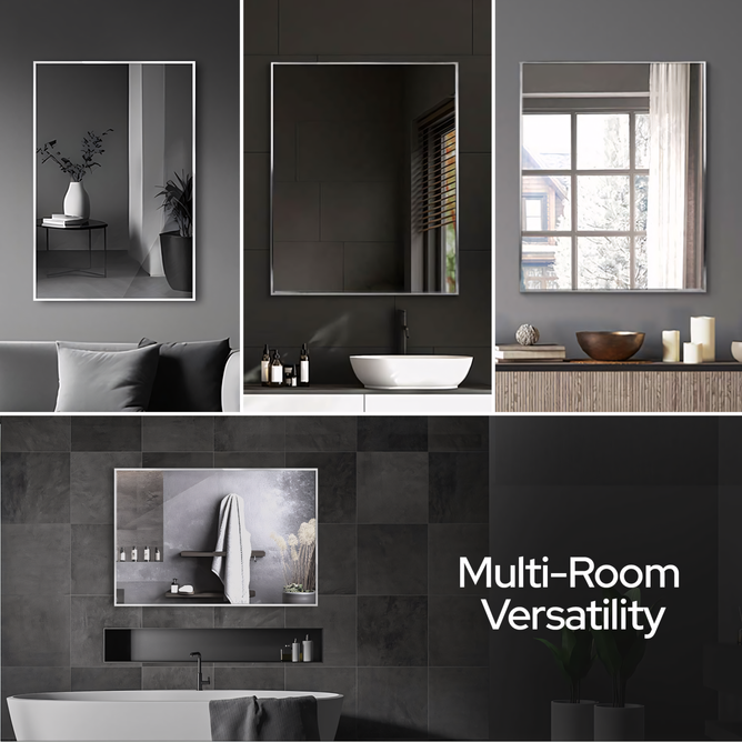22 x 34 Inches Spectrum Modern Rectangular Bathroom Mirror with Brushed Nickel Stainless Steel Frame Mirror – Wall Mirror for Bathroom Vanity, Over Sink, Living Room, Stylish Design - Luciddepo