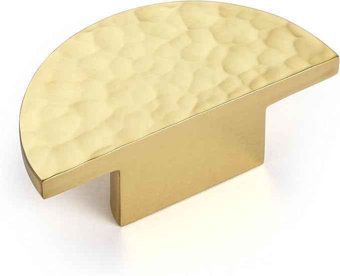 Hammered Gold Kitchen Cabinet Knobs, Solid Brass Knobs for Dresser Drawer, Minimalist Bathroom Cabinet Pulls, Modern Furniture Hardware, Brushed Finish (Semicircle/Round/Mushroom) - Luciddepot