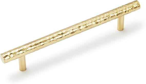 Hammered Cylinder Solid Brass Cabinet Pulls, Gold Kitchen Cabinet Handles, Gold Dresser Drawer Pulls, Modern Furniture Hardware, T-Bar Flat, Single Hole, Brushed Finish (2 or 6 pack) - Luciddepot