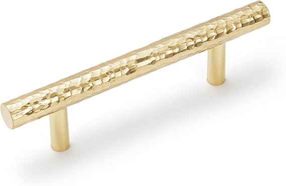 Hammered Cylinder Solid Brass Cabinet Pulls, Gold Kitchen Cabinet Handles, Gold Dresser Drawer Pulls, Modern Furniture Hardware, T-Bar Flat, Single Hole, Brushed Finish (2 or 6 pack) - Luciddepot