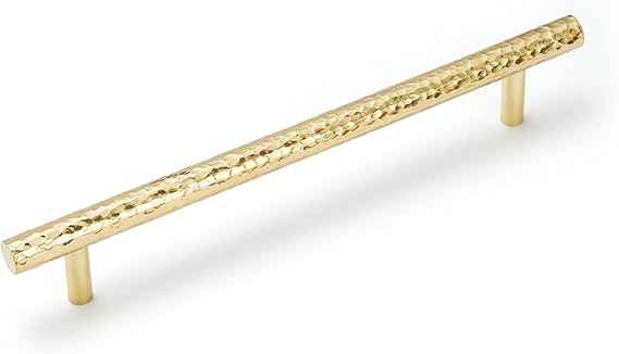 Hammered Cylinder Solid Brass Cabinet Pulls, Gold Kitchen Cabinet Handles, Gold Dresser Drawer Pulls, Modern Furniture Hardware, T-Bar Flat, Single Hole, Brushed Finish (2 or 6 pack) - Luciddepot