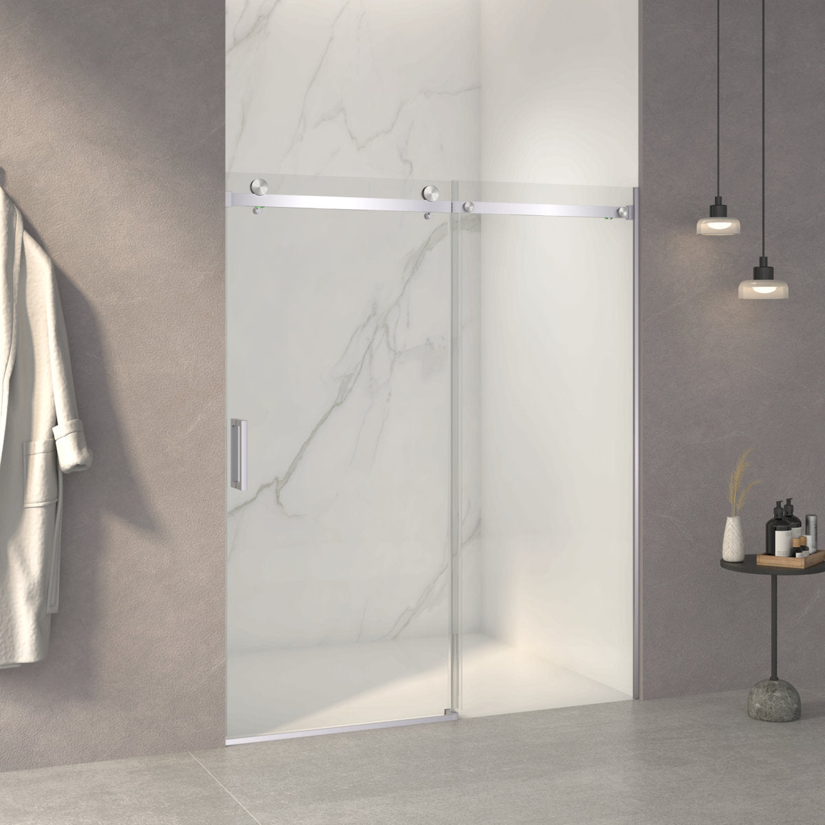 Frameless Double Sliding Shower Door 56"-60"W x 72"H, 8mm Thick SGCC Clear Tempered Glass, Brushed Nickel Finished - Luciddepot