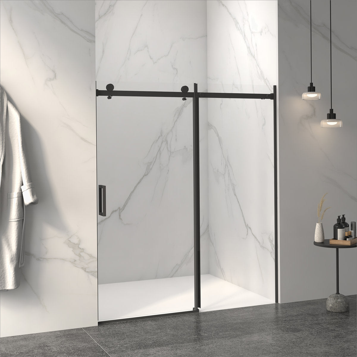 Frameless Double Sliding Shower Door 56"-60"W x 72"H, 8mm Thick SGCC Clear Tempered Glass, Matte Black Finished - Luciddepot