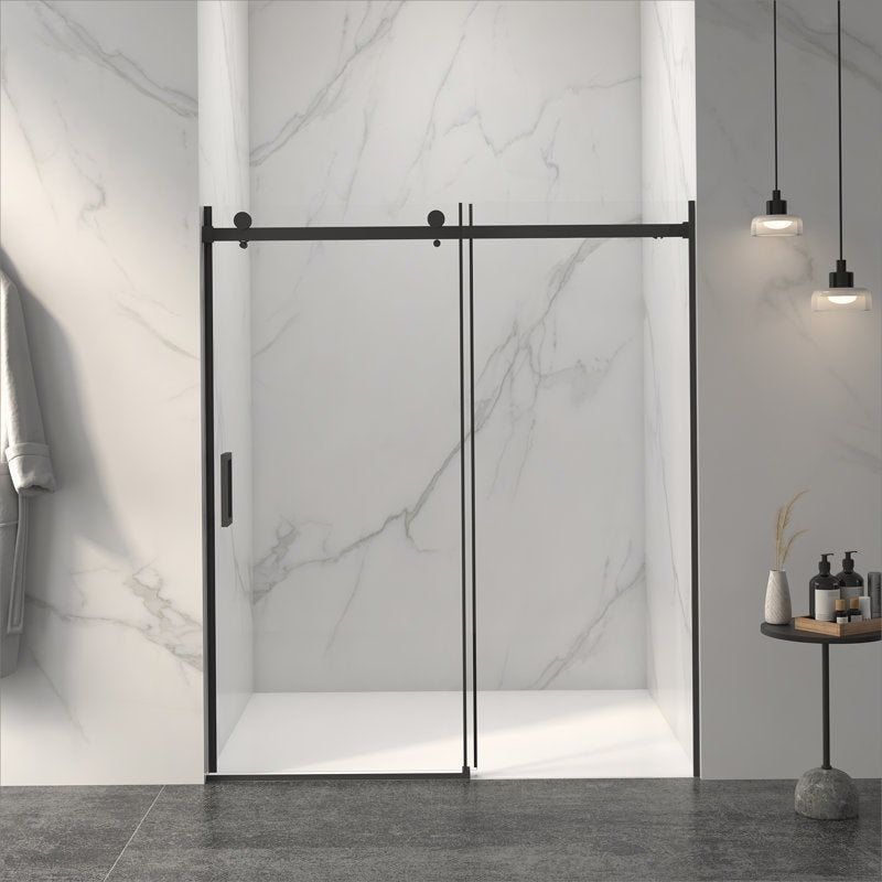 Frameless Double Sliding Shower Door 56"-60"W x 72"H, 8mm Thick SGCC Clear Tempered Glass, Matte Black Finished - Luciddepot