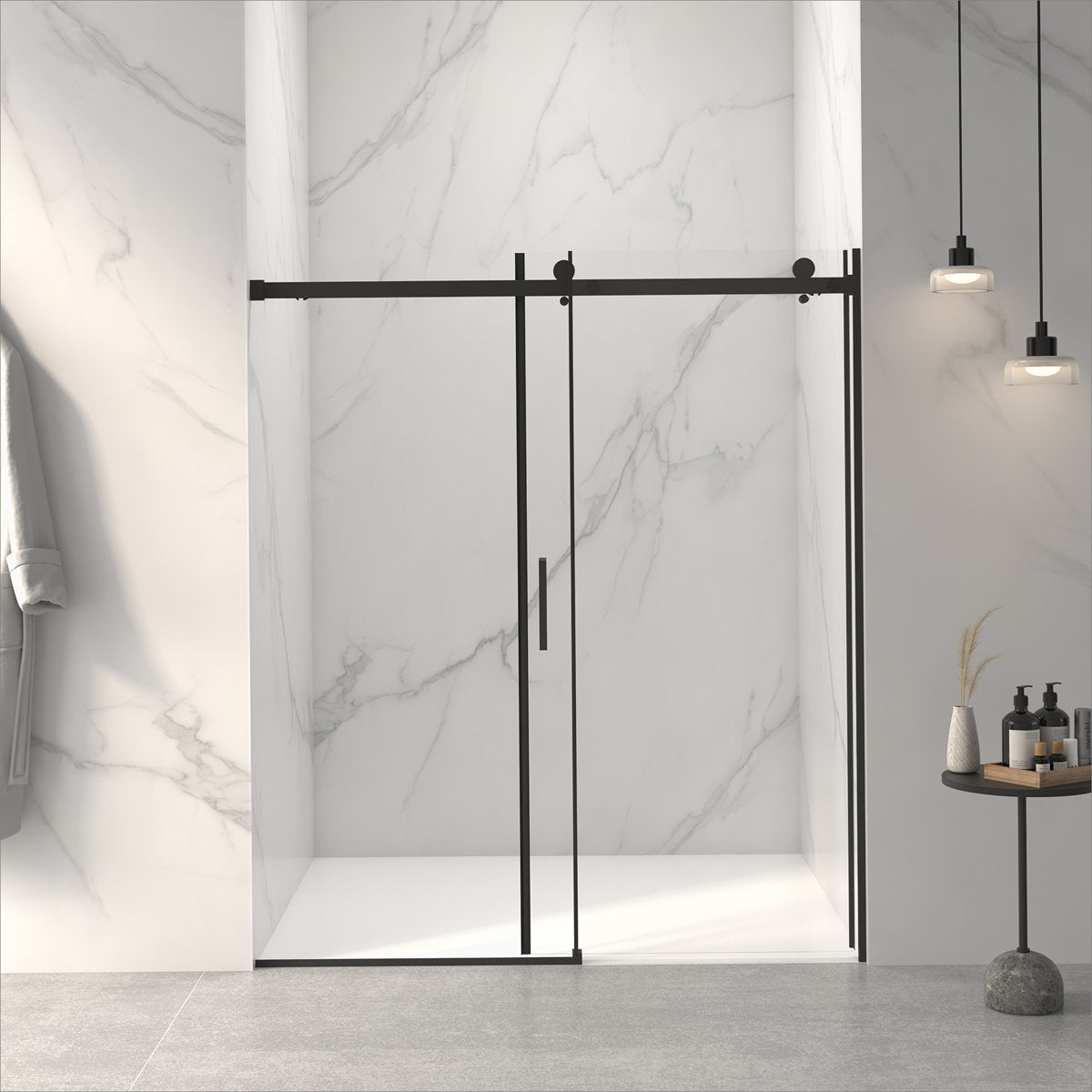 Frameless Double Sliding Shower Door 56"-60"W x 72"H, 8mm Thick SGCC Clear Tempered Glass, Matte Black Finished - Luciddepot