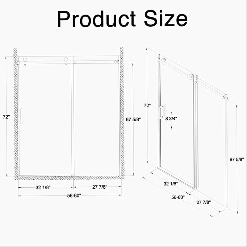 Frameless Double Sliding Shower Door 56"-60"W x 72"H, 8mm Thick SGCC Clear Tempered Glass, Matte Black Finished - Luciddepot