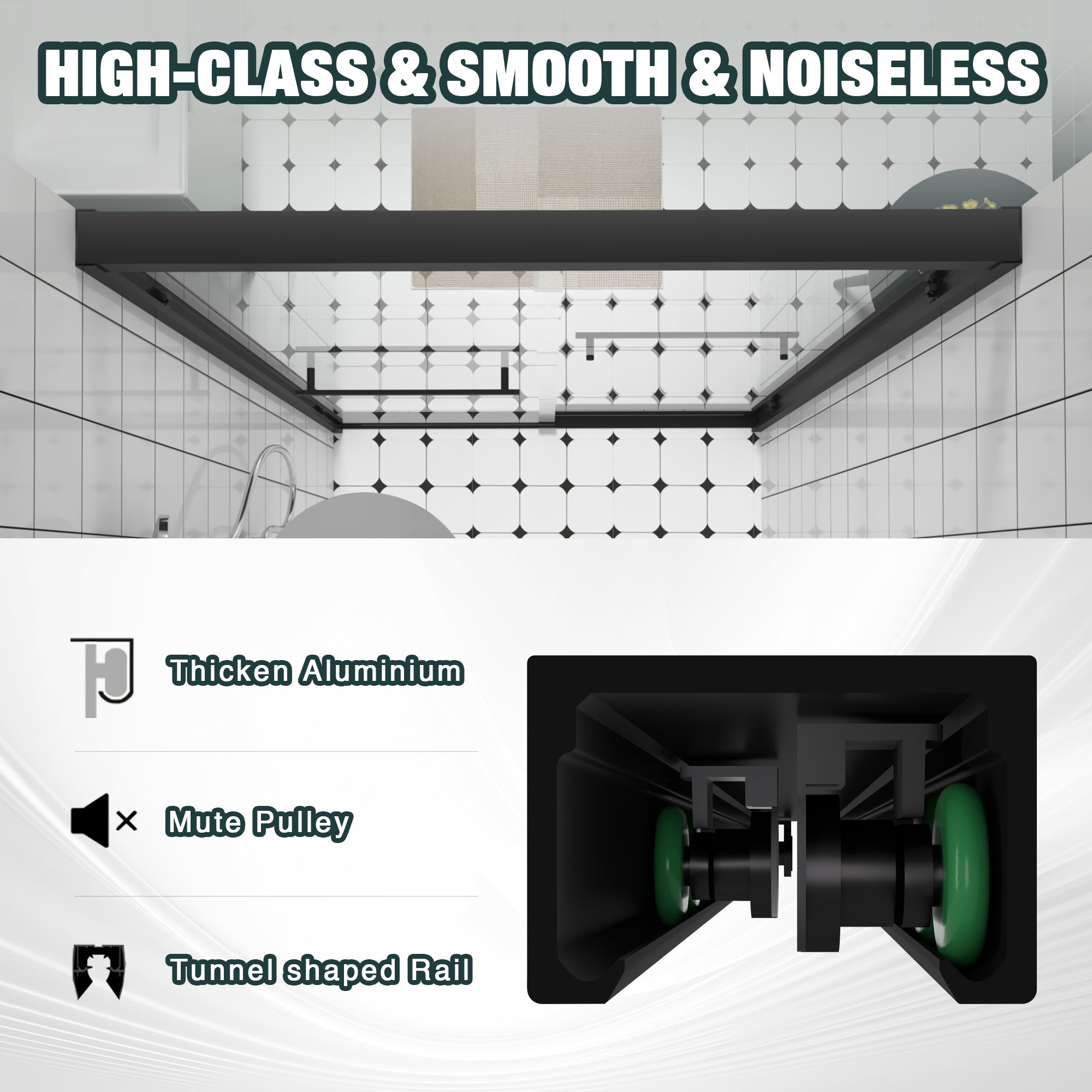 44–48 in. x 76 in. Double Sliding Shower Door, Matte Black Aluminum Frame with 6mm Clear Tempered Glass - Luciddepot