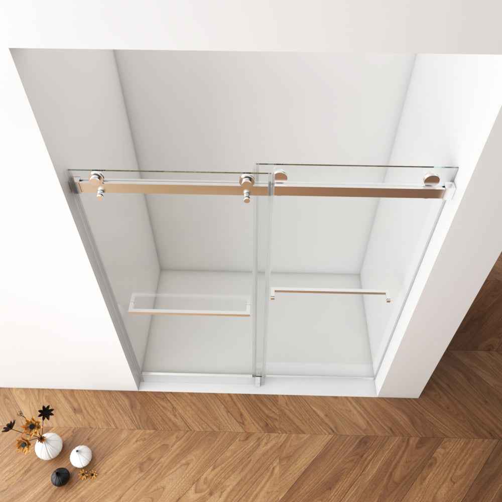 Frameless Double Sliding Shower Door 56–60" W x 76" H, 10mm SGCC Clear Tempered Glass, Brushed Nickel Finished With Buffer - Luciddepot