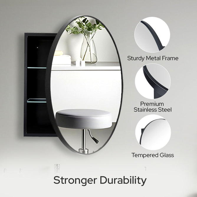 28 x 28 Inch Round Framed Mirror Bathroom Medicine Cabinet with Storage - Stainless Steel Black Circle Medicine Cabinet Mirror for Bathroom with Shelves and 18 x 18 Inch Storage Box - Luciddepo