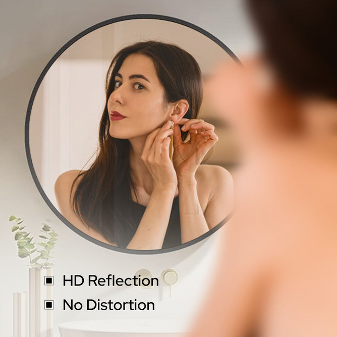 28 x 28 Inch Round Framed Mirror Bathroom Medicine Cabinet with Storage - Stainless Steel Black Circle Medicine Cabinet Mirror for Bathroom with Shelves and 18 x 18 Inch Storage Box - Luciddepo