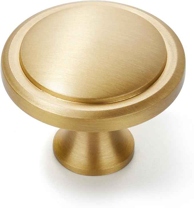 Gold Kitchen Cabinet Knobs, Solid Brass Knobs for Dresser Drawer, Minimalist Bathroom Cabinet Pulls, Modern Furniture Hardware, Brushed Finish (Semicircle/Round/Mushroom/Step) - Luciddepot