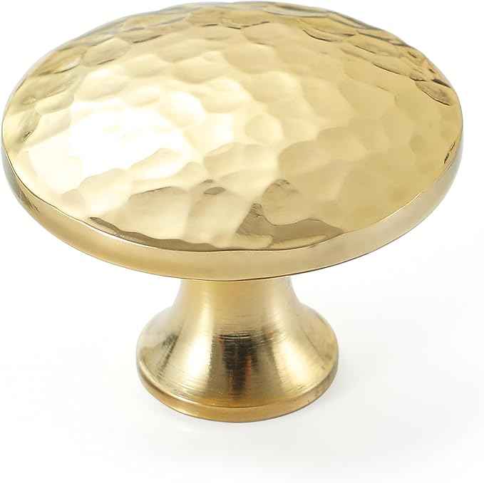 Hammered Gold Kitchen Cabinet Knobs, Solid Brass Knobs for Dresser Drawer, Minimalist Bathroom Cabinet Pulls, Modern Furniture Hardware, Brushed Finish (Semicircle/Round/Mushroom) - Luciddepot