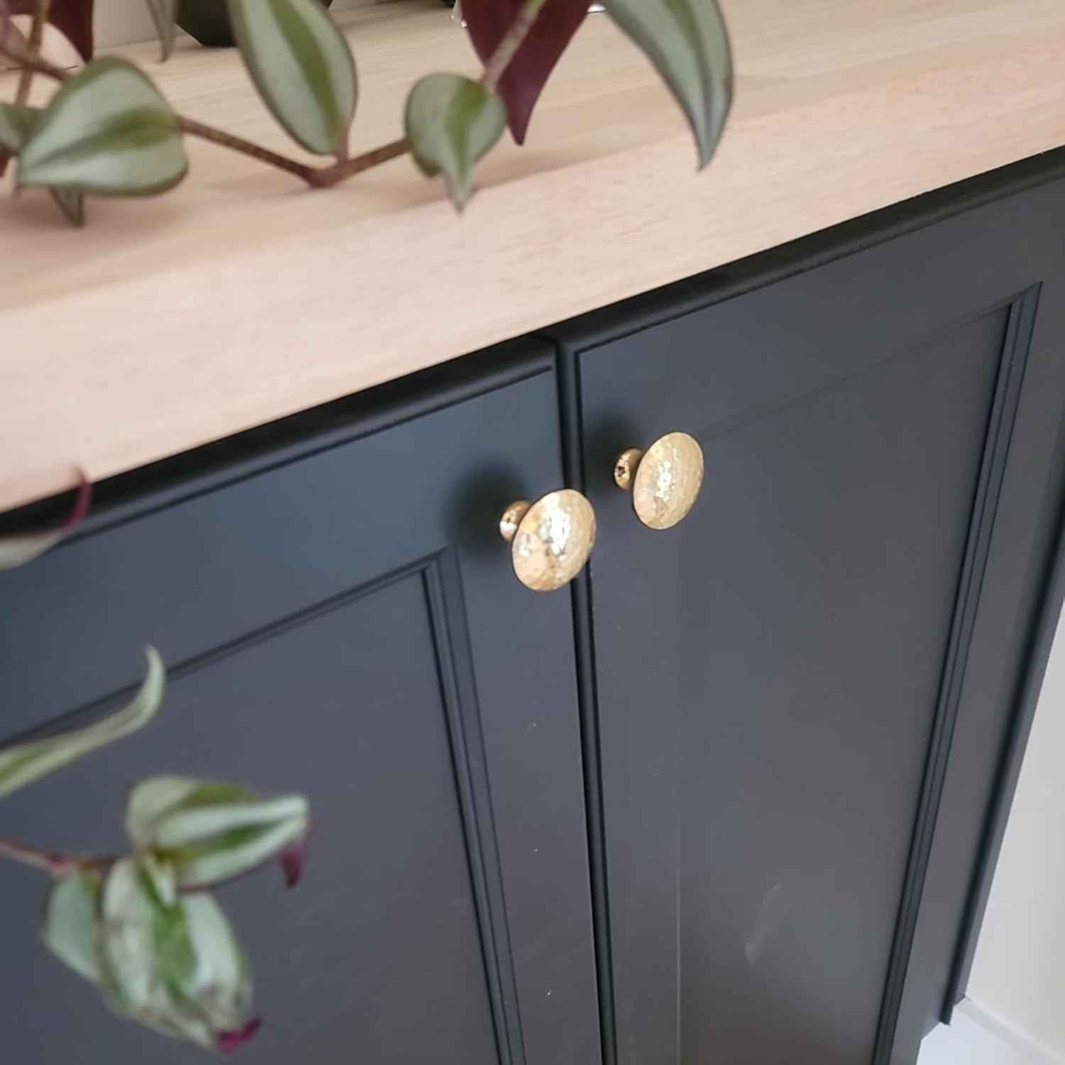 Hammered Gold Kitchen Cabinet Knobs, Solid Brass Knobs for Dresser Drawer, Minimalist Bathroom Cabinet Pulls, Modern Furniture Hardware, Brushed Finish (Semicircle/Round/Mushroom) - Luciddepot