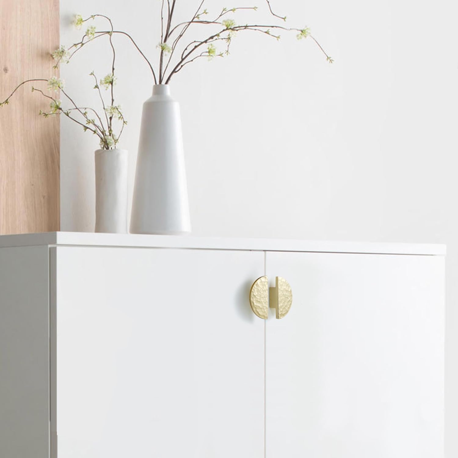 Hammered Gold Kitchen Cabinet Knobs, Solid Brass Knobs for Dresser Drawer, Minimalist Bathroom Cabinet Pulls, Modern Furniture Hardware, Brushed Finish (Semicircle/Round/Mushroom) - Luciddepot