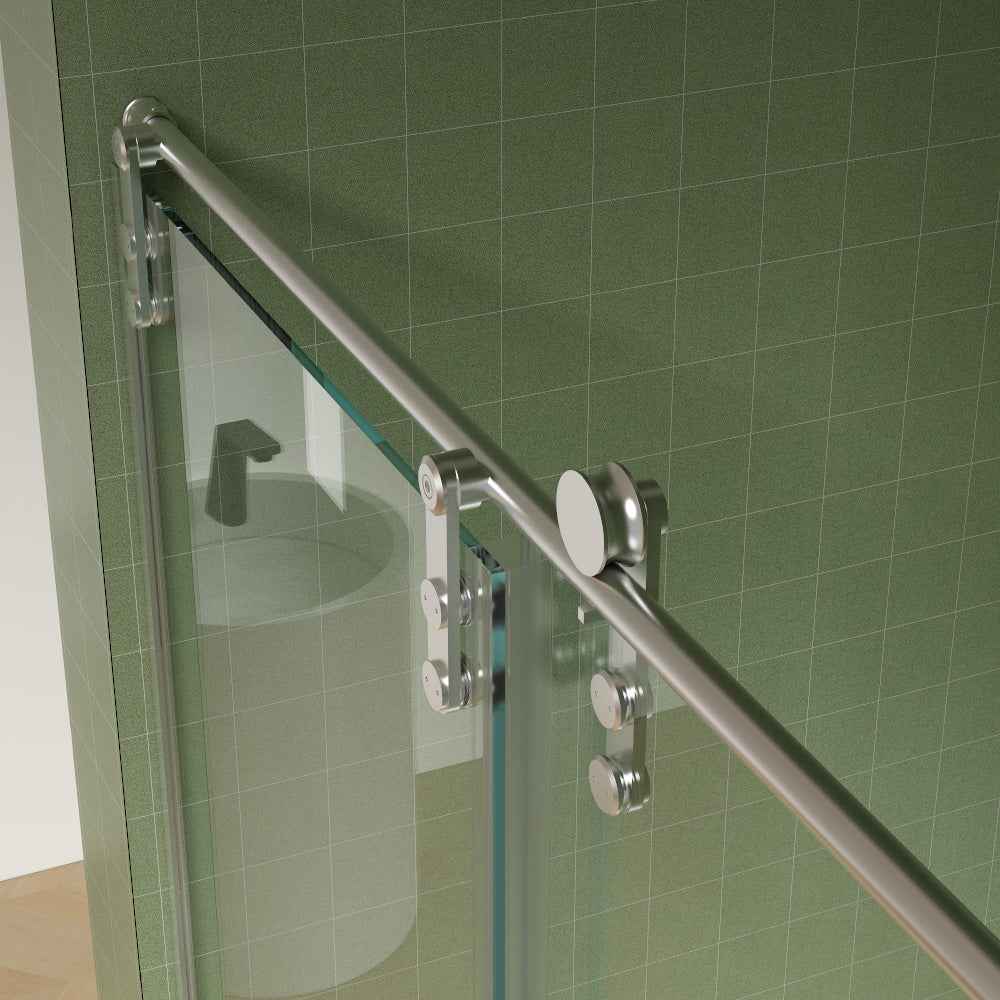 Frameless Double Sliding Shower Door 56"-60"W x 70"H, 8mm SGCC Clear Tempered Glass, Brushed Nickel Finished With Buffer - Luciddepot