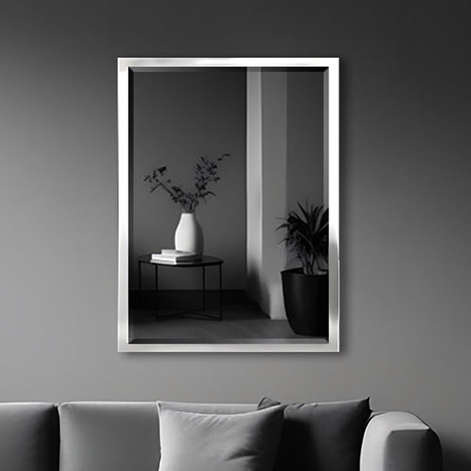 30 x 40  inches Brushed Nickel Bathroom Mirror – Stainless Steel Framed Rectangular Wall Mirror for Vanity, Over Sink Mirror, Bedroom, Living Room, Modern Elegant Design, Durable Construction - Luciddepo