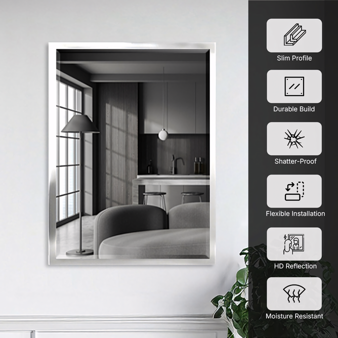 30 x 40  inches Brushed Nickel Bathroom Mirror – Stainless Steel Framed Rectangular Wall Mirror for Vanity, Over Sink Mirror, Bedroom, Living Room, Modern Elegant Design, Durable Construction - Luciddepo