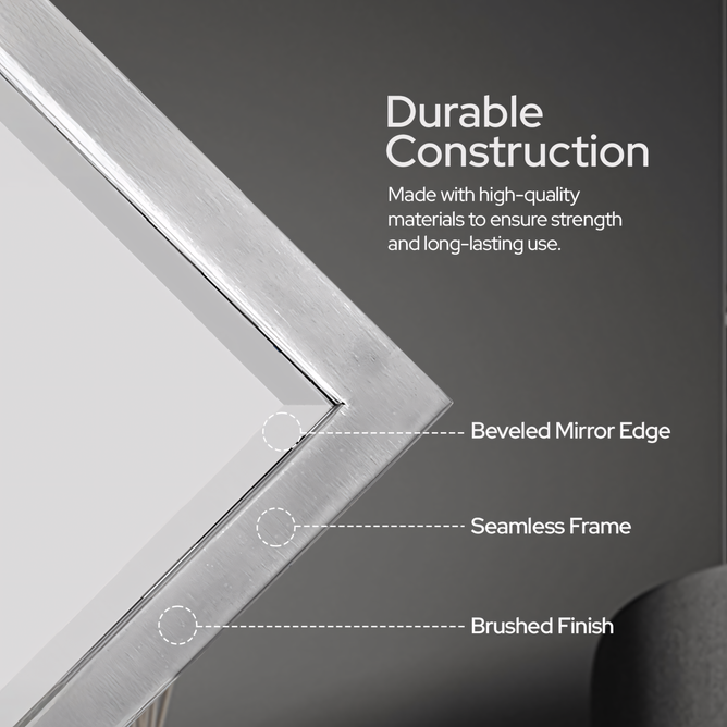 30 x 40  inches Brushed Nickel Bathroom Mirror – Stainless Steel Framed Rectangular Wall Mirror for Vanity, Over Sink Mirror, Bedroom, Living Room, Modern Elegant Design, Durable Construction - Luciddepo