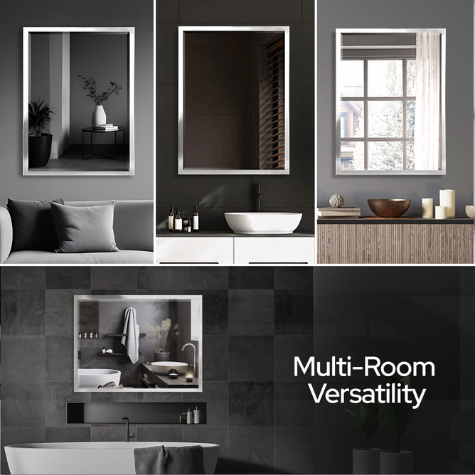 30 x 40  inches Brushed Nickel Bathroom Mirror – Stainless Steel Framed Rectangular Wall Mirror for Vanity, Over Sink Mirror, Bedroom, Living Room, Modern Elegant Design, Durable Construction - Luciddepo