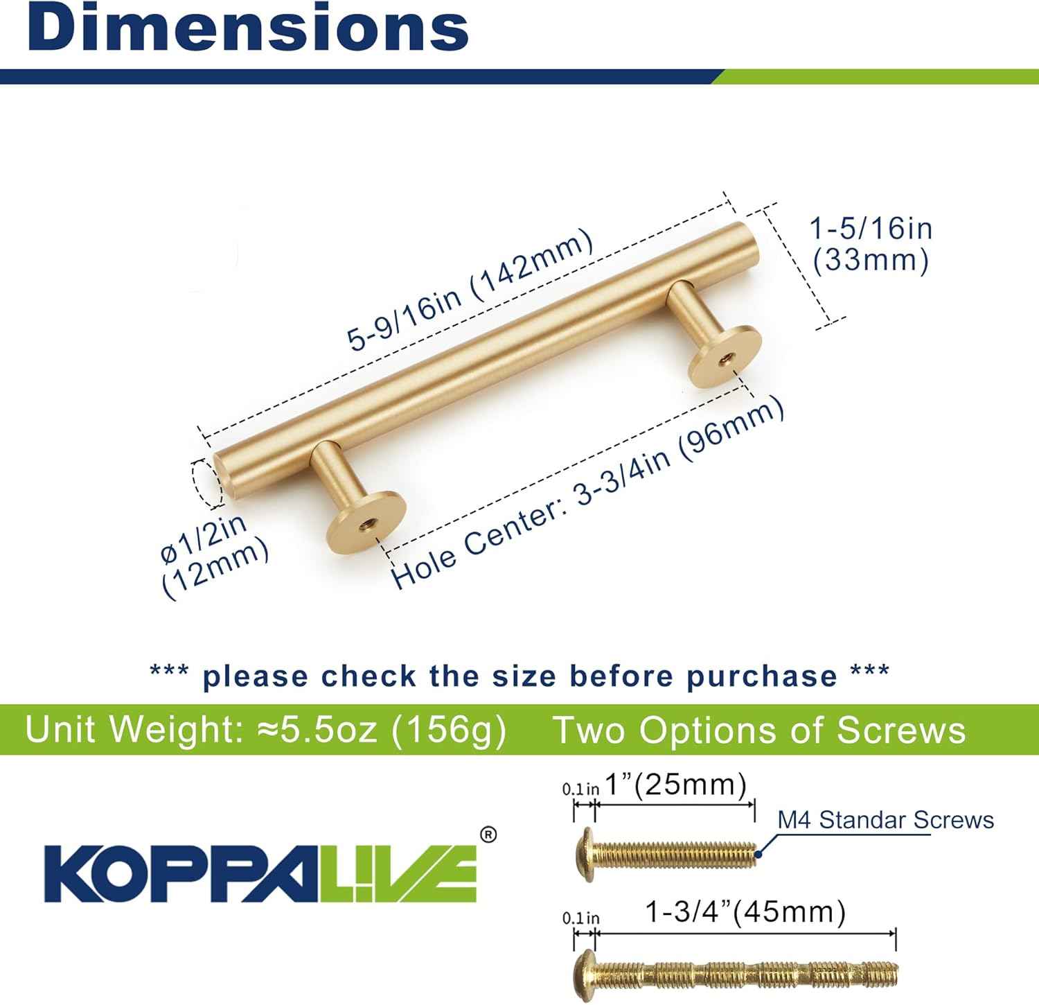 Cylinder Solid Brass Cabinet Pulls, Gold Kitchen Cabinet Handles, Gold Dresser Drawer Pulls, Modern Furniture Hardware, T-Bar Flat, Single Hole, Brushed Finish (2 or 6 pack) - Luciddepot