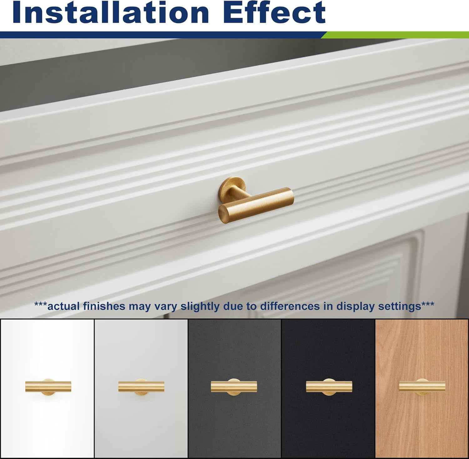 Cylinder Solid Brass Cabinet Pulls, Gold Kitchen Cabinet Handles, Gold Dresser Drawer Pulls, Modern Furniture Hardware, T-Bar Flat, Single Hole, Brushed Finish (2 or 6 pack) - Luciddepot