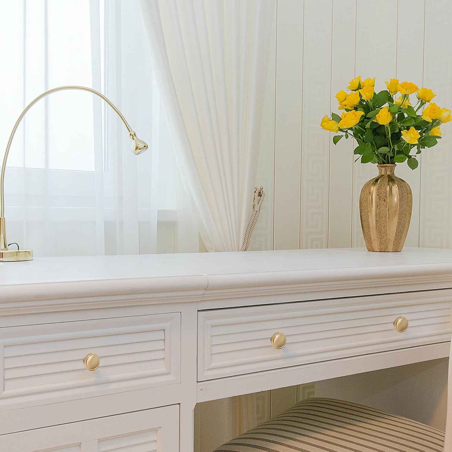 Gold Kitchen Cabinet Knobs, Solid Brass Knobs for Dresser Drawer, Minimalist Bathroom Cabinet Pulls, Modern Furniture Hardware, Brushed Finish (Semicircle/Round/Mushroom/Step) - Luciddepot