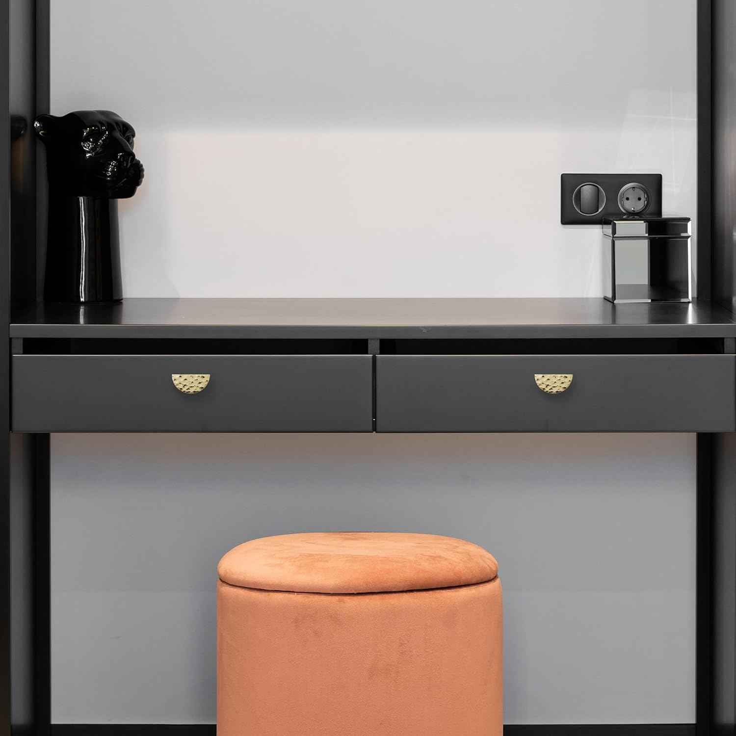 Hammered Gold Kitchen Cabinet Knobs, Solid Brass Knobs for Dresser Drawer, Minimalist Bathroom Cabinet Pulls, Modern Furniture Hardware, Brushed Finish (Semicircle/Round/Mushroom) - Luciddepot