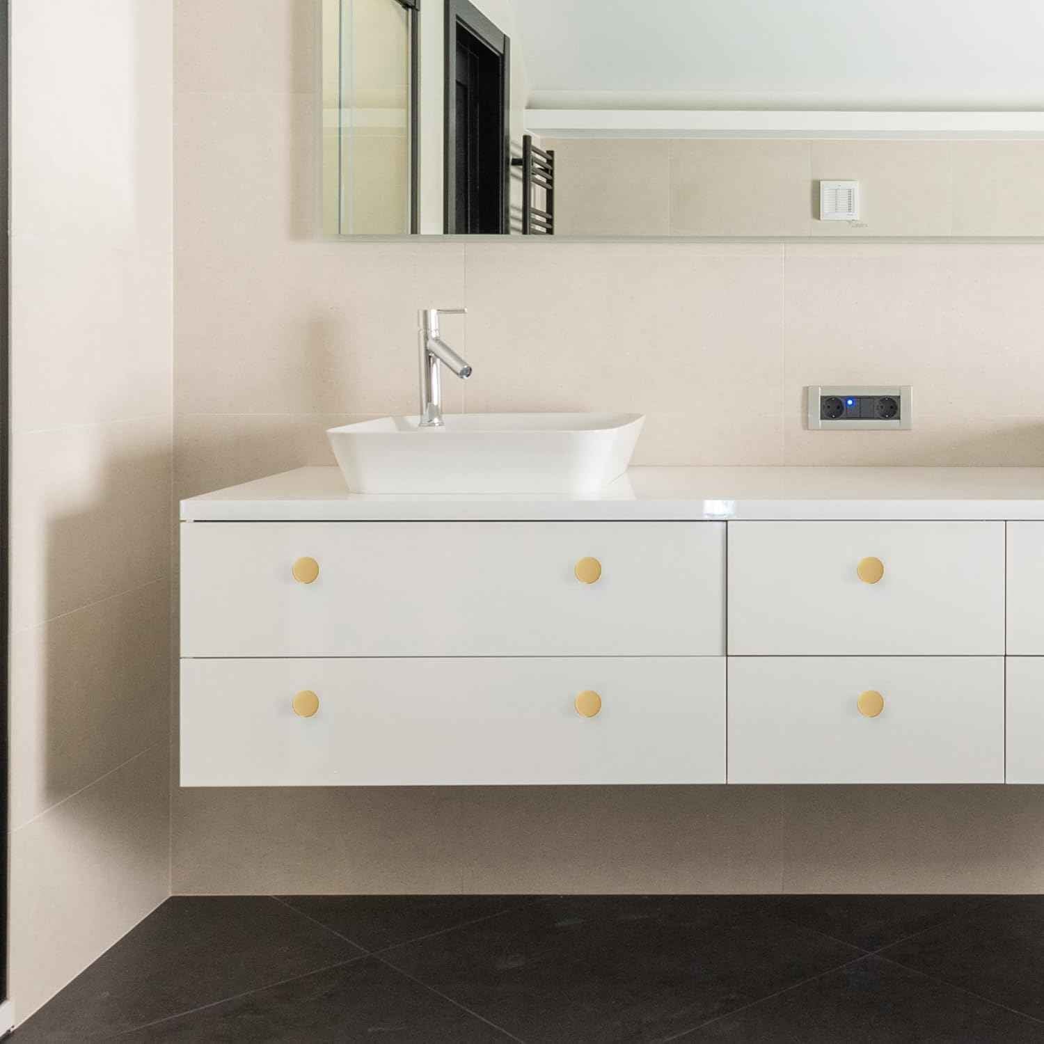 Gold Kitchen Cabinet Knobs, Solid Brass Knobs for Dresser Drawer, Minimalist Bathroom Cabinet Pulls, Modern Furniture Hardware, Brushed Finish (Semicircle/Round/Mushroom/Step) - Luciddepot